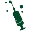 Green syringe icon on black background