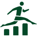 Figure running across ascending bars